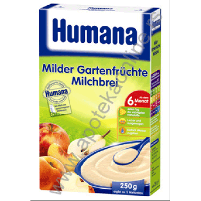 HUMANA MLEČNA KAŠICA SA BLAGIM VOĆEM 250g, OD 6. MESECA - Online Apoteka HUMANA MLEČNA KAŠICA SA BLAGIM VOĆEM 250g, OD 6. MESECA